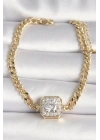 Pirinç Gold Renk Zincir Kare Zirkon Taş Model Xuping VIP Seri Kadın Bileklik
