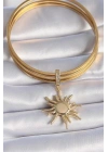 Pirinç Gold Renk Zirkon Taş Detaylı Güneş Model Ajda Charm