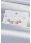 Pirinç Gold Renk Zirkon Taşlı Damla Model Küpe Seti