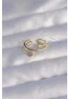 Pirinç Gold Renk Zirkon Taşlı Kalpli Model Ayarlanabilir Yüzük