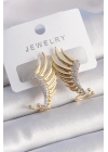 Pirinç Gold Renk Zirkon Taşlı Kanat Model Kadın Küpe