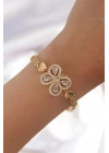 Pirinç Gold Renk Zirkon Taşlı Kelebek Figürlü Parçalı Model Bileklik
