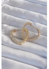 Pirinç Gold Renk Zirkon Taşlı Motifli Kalp Küpe
