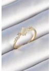 Pirinç Gold Renk Zirkon Taşlı Oval Beyaz Mineli Kadın Yüzük