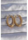 Pirinç Gold Renk Zirkon Taşlı Oval Model Küpe