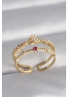 Pirinç Gold Renk Zirkon Taşlı Taç Model Kadın Yüzük