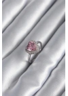 Pirinç Gümüş Renk Pembe Zirkon Taş Kalp Charm Model Kadın Yüzük