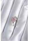 Pirinç Gümüş Renk Pembe Zirkon Taşlı Charm Model Kadın Yüzük