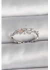 Pirinç Gümüş Renk Zirkon Taşlı Çiçek Model Ayarlanabilir Yüzük