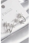 Pirinç Gümüş Renk Zirkon Taşlı Çiçek Model Kadın Küpe
