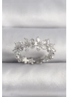 Pirinç Gümüş Renk Zirkon Taşlı Çiçek Model VIP Seri Kadın Yüzük