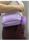 Ponpon mor cilt çanta