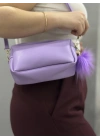 Ponpon mor cilt çanta