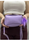 Ponpon mor cilt çanta