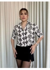 Siyah beyaz baskılı crop gömlek