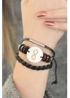 Siyah Renkli Sonsuzluk Tasarım Çoklu Deri Bayan Bileklik