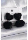 Siyah Tüylü Ponpon Model Kadın Küpe