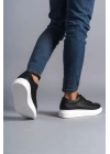 SLW151 Boost Bağcıklı Cilt Erkek Günlük Sneaker Ayakkabı CBT - Siyah