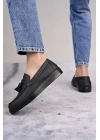 SLW153 Bloom Bağcıksız Püsküllü Cilt Erkek Günlük Spor Klasik Ayakkabı CST - Siyah
