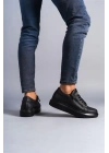 SLW155 Warrior Bağcıklı ve Fermuarlı Cilt Erkek Günlük Sneaker Ayakkabı CST - Siyah