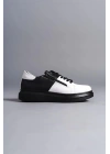 SLW155 Warrior Bağcıklı ve Fermuarlı Cilt Erkek Günlük Sneaker Ayakkabı CST - Siyah/Beyaz