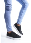 SLW165 Elite Bağcıklı Cilt Erkek Günlük Sneaker Ayakkabı CBT - Siyah