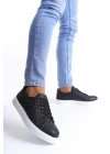 SLW166 Prestige Bağcıklı Cilt Kapitone Desenli Erkek Günlük Sneaker Ayakkabı CBT - Siyah