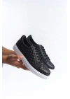 SLW166 Prestige Bağcıklı Cilt Kapitone Desenli Erkek Günlük Sneaker Ayakkabı CBT - Siyah