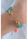 Turkuaz Renk Kar Tanesi Figür Zincir Detay İpli Çoklu Bileklik