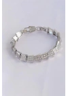 Vip Seri Pirinç Zirkon Taşlı Gümüş Renk Geometrik Bileklik