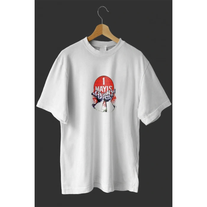 1 Mayıs Emekçilerimiz İçin Özel Tasarım 1 Mayıs Dünya Baskılı T-shirt - Beyaz