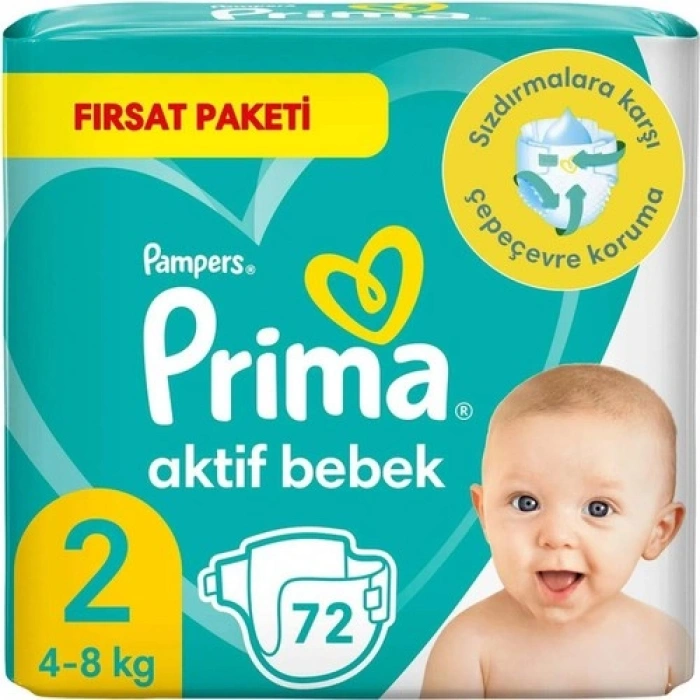 Prima Bebek Bezi Aktif Bebek Fırsat Paket 2 Beden 72 Adet