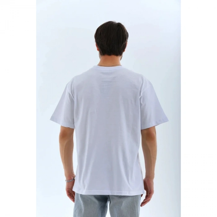 Unisex Oversize Düz Bisiklet Yaka T-Shirt - Beyaz