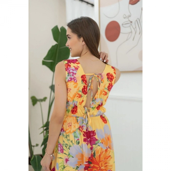 Sarı Çiçek Desenli Yazlık Elbise