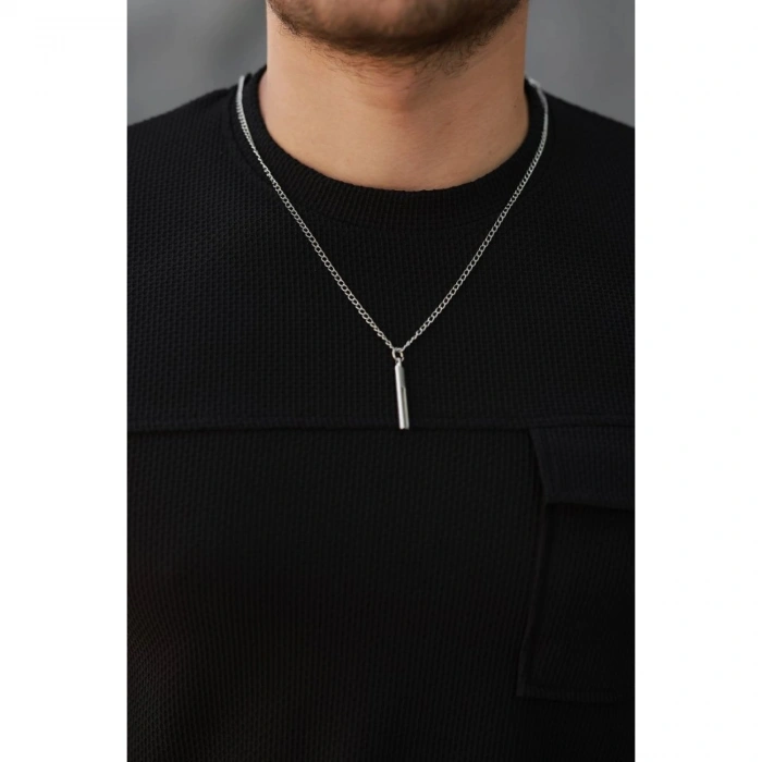 Erkek Cepli Kolyeli Kısa Kollu örme Kumaş T-shirt