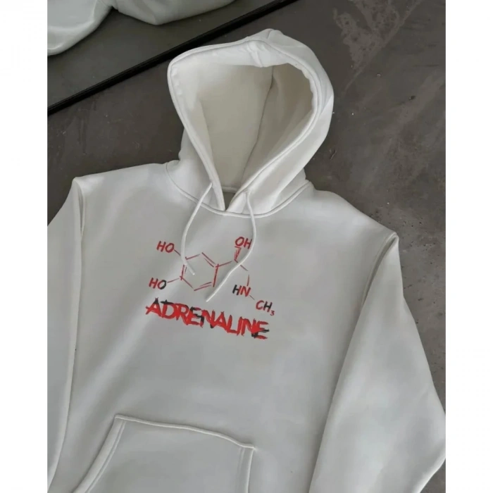 Kışlık Uzun Kol Kapüşonlu SweatShirt - Beyaz