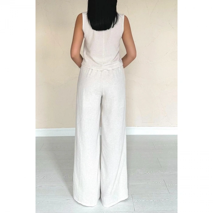 Bej Önü Fiyonklu Keten Takım