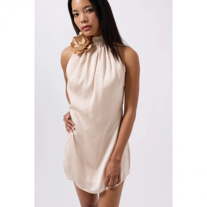 Gül Detay Mini Saten Elbise