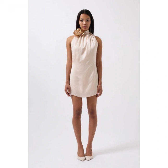 Gül Detay Mini Saten Elbise