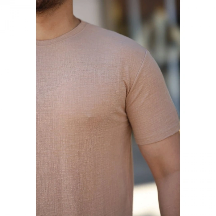 Erkek Ağaç Kabuğu Desenli Kısa Kollu T-shirt