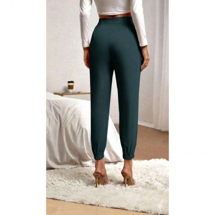 Kadın Yüksek Bel Cepli Paçası Lastikli Ithal Krep Pantolon