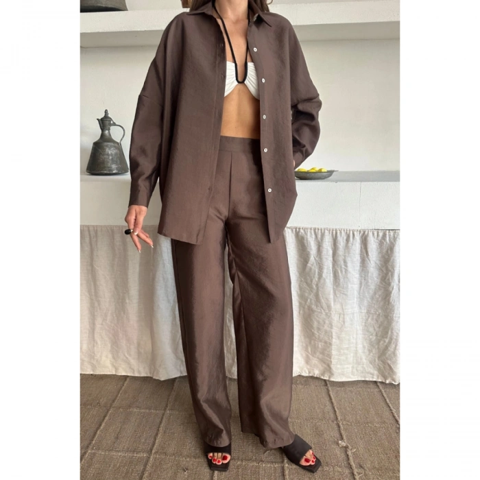 GÖMLEK-PANTOLON TAKIM CUPRA KUMAŞ - Kahverengi