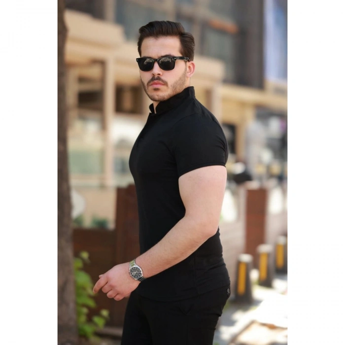Erkek Hakim Yaka Dokuma Pamuklu Kumaş Kısa Kollu T-shirt