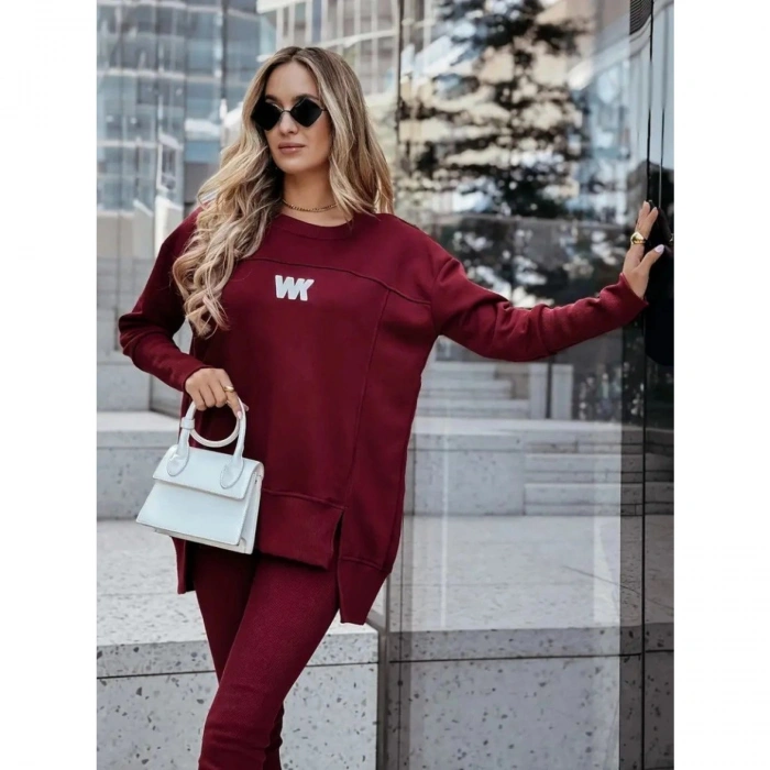 Kadın Uzun Kollu Bisiklet Yaka Nervurlu Viskon Iki Iplik Ve Tayt Pantolon Ikili Takım