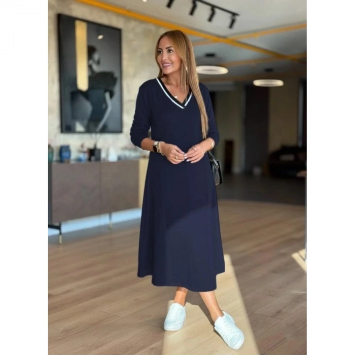 Kadın Uzun Kollu V Yakalı Midi çağla Yeşili Modal Elbise