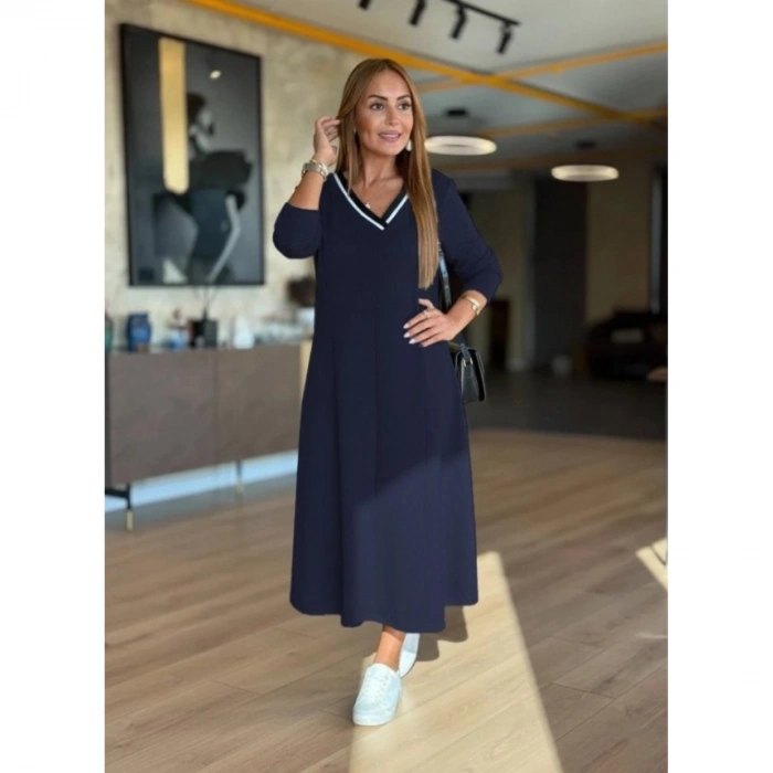 Kadın Uzun Kollu V Yakalı Midi çağla Yeşili Modal Elbise