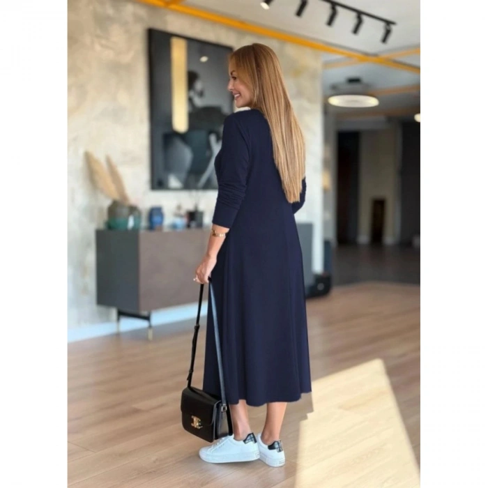 Kadın Uzun Kollu V Yakalı Midi çağla Yeşili Modal Elbise