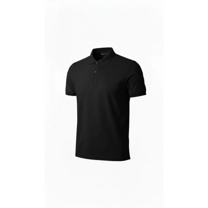 Erkek Pike Kumaş Düğmeli Yaka Regular Fit Günlük Kısa Kol Tişört T-shirt - Siyah