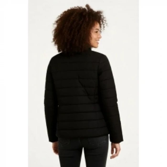 Mikro Su İtici Kapitone Baskılı Astarlı Fermuarlı Bomber Mont - Siyah