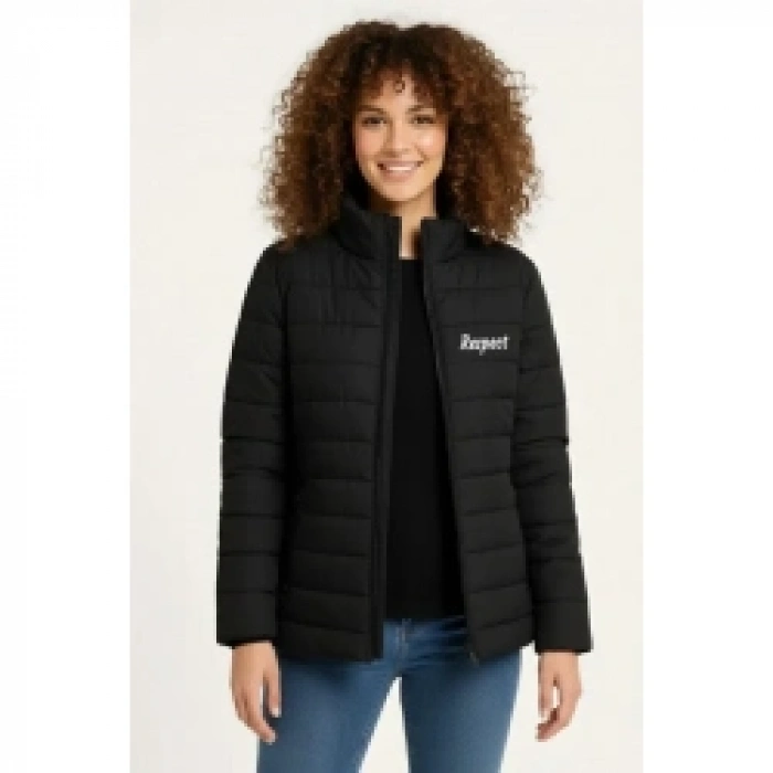 Mikro Su İtici Kapitone Baskılı Astarlı Fermuarlı Bomber Mont - Siyah